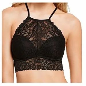 Victoria Secret PINK Lace Padded Halter Push Up Bralette Medium Jet Black NWT